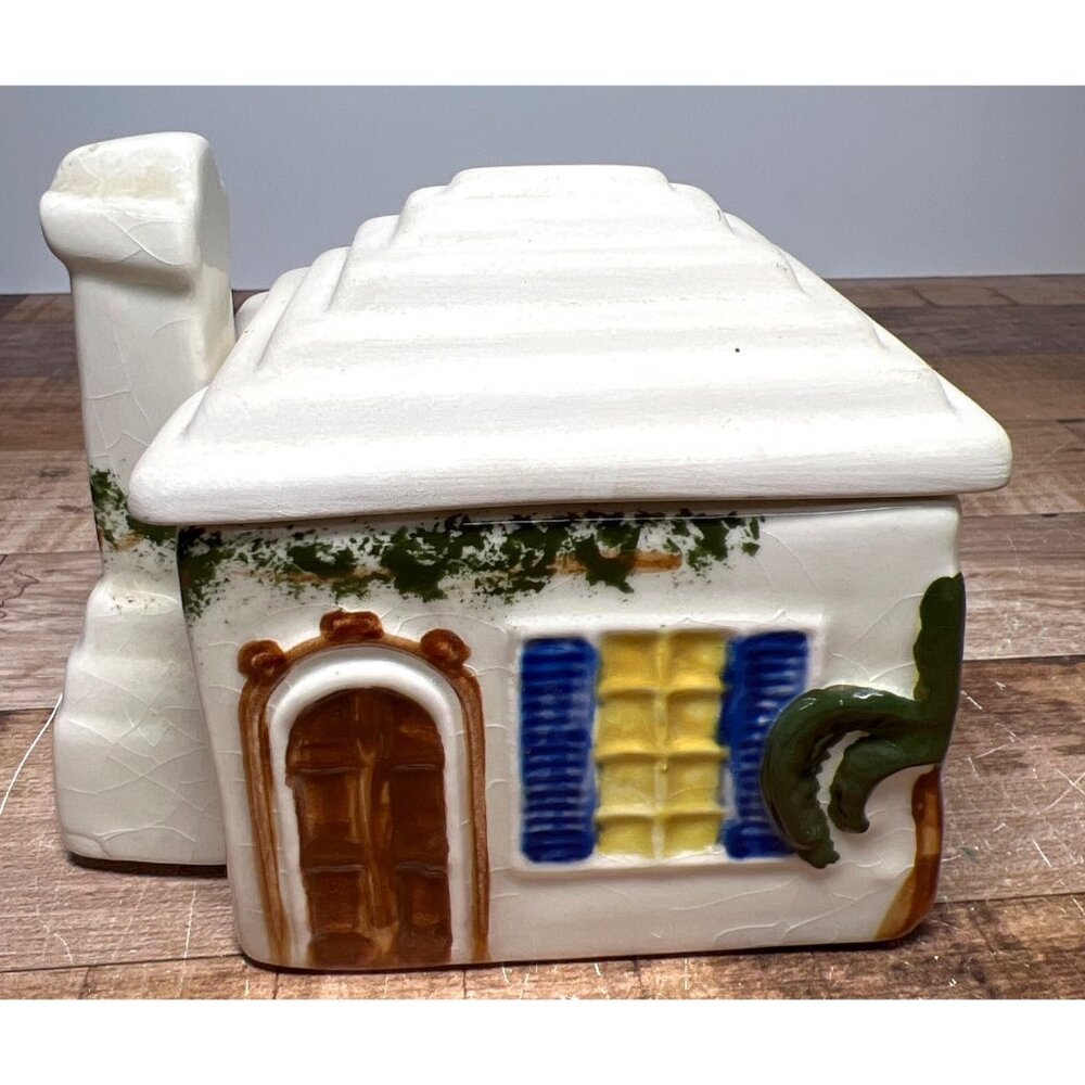 Vintage Hand-Painted Ceramic Cottage House With Lid
